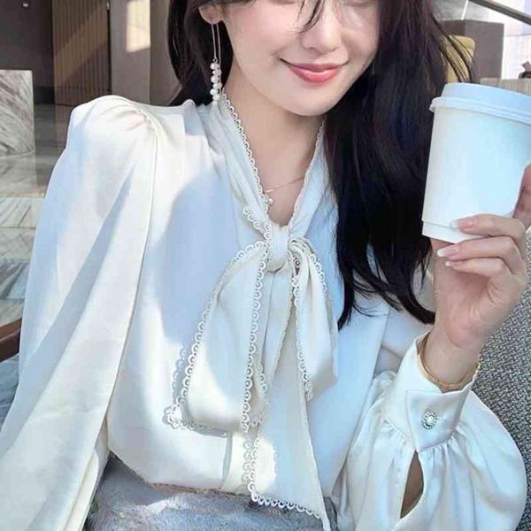 women's polos autumn elegant vintage blouse office ladies bow design long sleeve sweet korean fashion women pure color shirts chic bs8, White
women's polos autumn elegant vintage blouse office ladies bow design long sleeve sweet korean fashion women pure color shirts chic bs8, White
