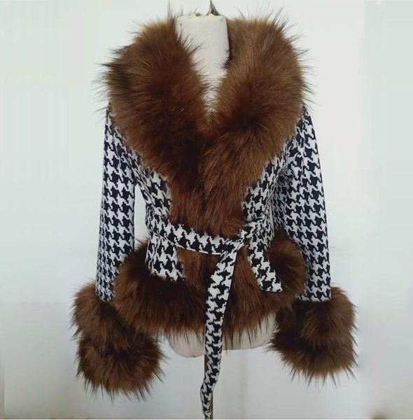 women's fur & faux 2021 autumn winter short raccoon coat spliced houndstooth woolen fashion jacket elegant ladies overcoat, Black
women's fur & faux 2021 autumn winter short raccoon coat spliced houndstooth woolen fashion jacket elegant ladies overcoat, Black