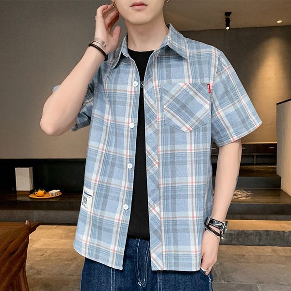 short men's sleeve shirt 2021 summer new korean fashion casual plaid half jacket, White;black
short men's sleeve shirt 2021 summer new korean fashion casual plaid half jacket, White;black