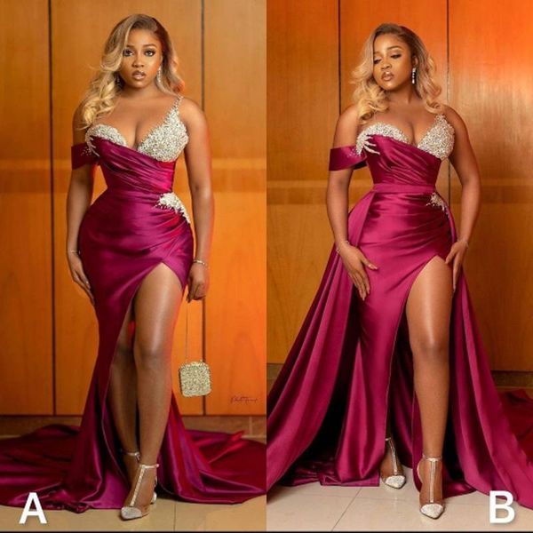party dresses purple aso ebi prom detachable train side split mermaid evening dress lace appliques beads sequins women vestidos, White;black
party dresses purple aso ebi prom detachable train side split mermaid evening dress lace appliques beads sequins women vestidos, White;black