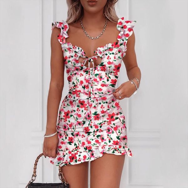 summer floral print tied detail women dress ruffles mini sleeveless casual vacation beach short dresses sundres, Black;gray
summer floral print tied detail women dress ruffles mini sleeveless casual vacation beach short dresses sundres, Black;gray