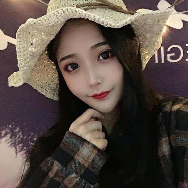 beanies straw hat female summer sun big brim foldable lace-up sunshade bow casual outdoor beach