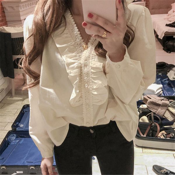 dress elegance high street v-neck lace loose blouses korean slim chic cute full-sleeved sweet all match ol shirts, White
dress elegance high street v-neck lace loose blouses korean slim chic cute full-sleeved sweet all match ol shirts, White