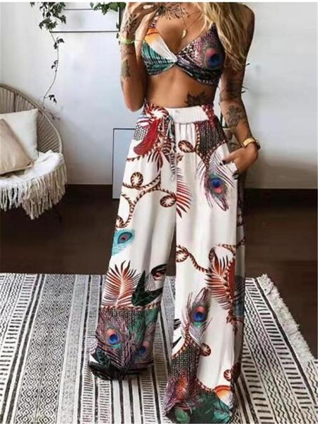 women's swimwear summer clothing one-piece trouser suit fashion peacock print strap bra sports pants casual outfit matching set, White;black
women's swimwear summer clothing one-piece trouser suit fashion peacock print strap bra sports pants casual outfit matching set, White;black