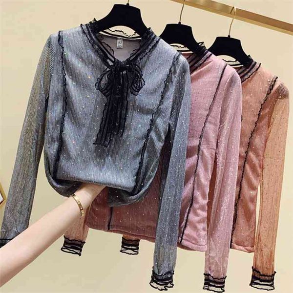 women's spring fall shirt all-match korean blouse fairy sequins lace bow stand collar female blusa japan gx1430 210507, White
women's spring fall shirt all-match korean blouse fairy sequins lace bow stand collar female blusa japan gx1430 210507, White