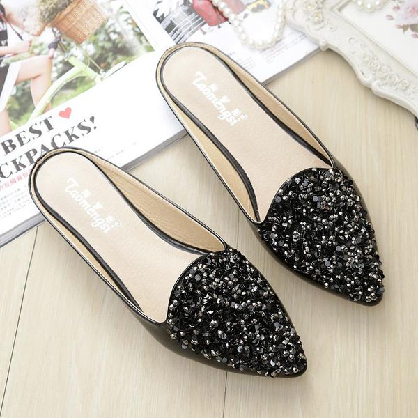 slippers flat pointed sandals women's fashion rhinestone patent leather single shoes women zapatos de mujer, Black
slippers flat pointed sandals women's fashion rhinestone patent leather single shoes women zapatos de mujer, Black
