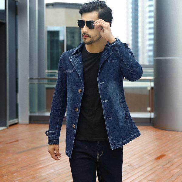 fashion trench coat autumn and winter men's lapel medium length denim jacket youth windbreaker, Tan;black
fashion trench coat autumn and winter men's lapel medium length denim jacket youth windbreaker, Tan;black