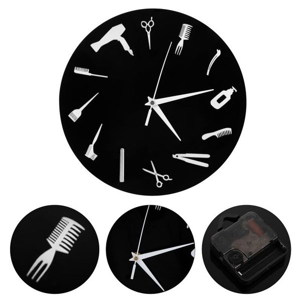 wall clocks hair salon tool pattern clock battery operated decor ornament