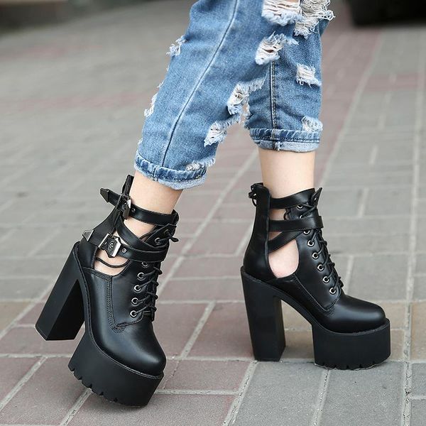 ankle strap boots solid slip on waterproof platform women's western thick buckle 2021 high heels hollow women shoes, Black
ankle strap boots solid slip on waterproof platform women's western thick buckle 2021 high heels hollow women shoes, Black