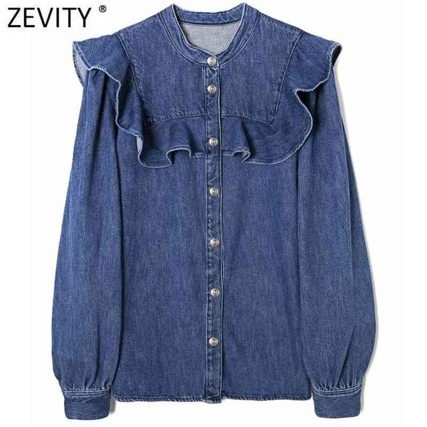 women vintage o neck ruffles denim blouse office ladies long sleeve breasted business shirt chic femme blusas ls7384 210416, White;black
women vintage o neck ruffles denim blouse office ladies long sleeve breasted business shirt chic femme blusas ls7384 210416, White;black