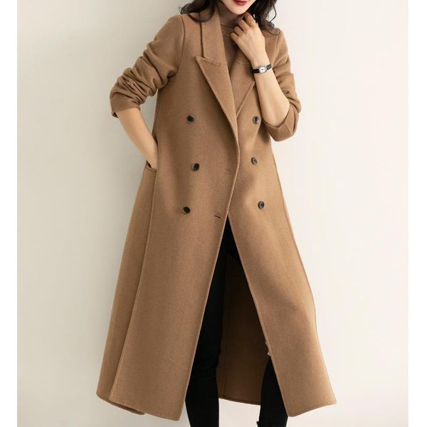 women's wool & blends double breasted double-sided cashmere coat medium long slim 2021 autumn and winter, Black
women's wool & blends double breasted double-sided cashmere coat medium long slim 2021 autumn and winter, Black
