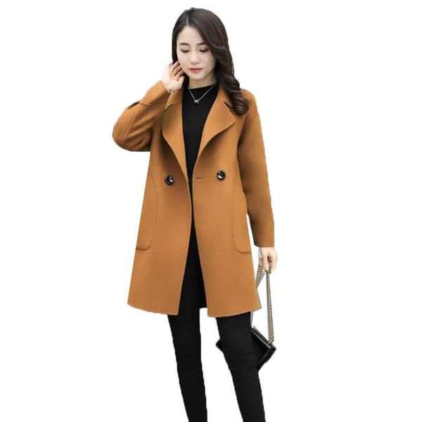 women's wool & blends fashion coats female blended woolen coat spring autumn mid-long loose single-breasted solid color jacket outwear, Black
women's wool & blends fashion coats female blended woolen coat spring autumn mid-long loose single-breasted solid color jacket outwear, Black