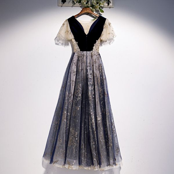 vintage evening dress navy blue velvet with tulle gold applique ruffles sleeves prom gowns, Black;red
vintage evening dress navy blue velvet with tulle gold applique ruffles sleeves prom gowns, Black;red