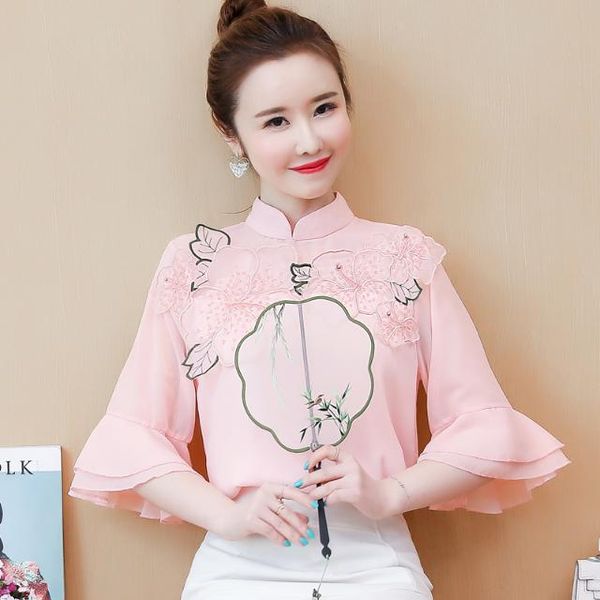 women's blouses & shirts 2021 summer style korean flower decoration blouse women retro fashion chiffon shirt short-sleeved temperament, White
women's blouses & shirts 2021 summer style korean flower decoration blouse women retro fashion chiffon shirt short-sleeved temperament, White