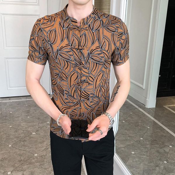 men's casual shirts summer chinese style buckle floral printed clothing retro trend shirt cardigan short sleeve men dress, White;black
men's casual shirts summer chinese style buckle floral printed clothing retro trend shirt cardigan short sleeve men dress, White;black