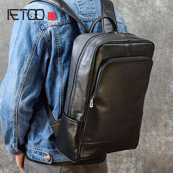 backpack aetoo casual leather backpack, fashion men's travel bag, computer bag