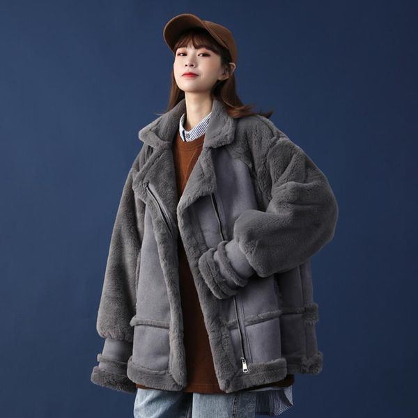 women's fur & faux women 2022 winter lamb overcoats female plus velvet thicken warm coats ladies motorcycle overszie jackets p711, Black
women's fur & faux women 2022 winter lamb overcoats female plus velvet thicken warm coats ladies motorcycle overszie jackets p711, Black