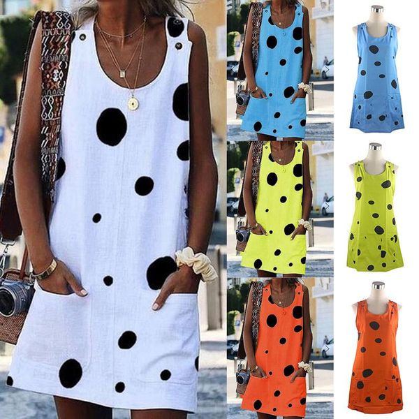 women polka dots button crew neck sleeveless mini dress with pocket for summer tc21 casual dresses, Black;gray
women polka dots button crew neck sleeveless mini dress with pocket for summer tc21 casual dresses, Black;gray