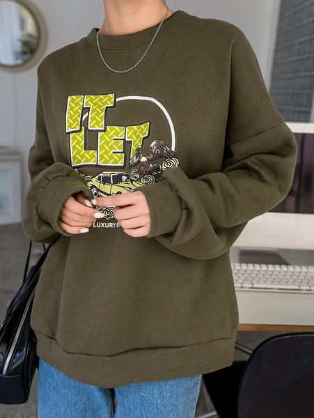 dazy car & slogan graphic drop shoulder thermal pullover b4dn#, White;black
dazy car & slogan graphic drop shoulder thermal pullover b4dn#, White;black