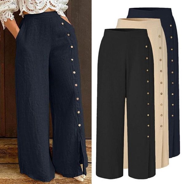 women's pants & capris multi buttons wide leg women trousers straight split elastic waist loose long ladies clothing oversize sweatpant, Black;white
women's pants & capris multi buttons wide leg women trousers straight split elastic waist loose long ladies clothing oversize sweatpant, Black;white