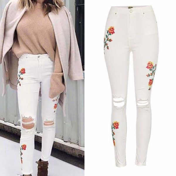 plus size xs~xl women fashion rose embroidered flower jeans ladies high waist ripped skinny denim pants white women's, Blue
plus size xs~xl women fashion rose embroidered flower jeans ladies high waist ripped skinny denim pants white women's, Blue