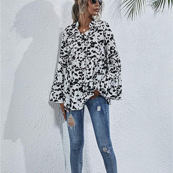 women's t-shirt 2021 women spring autumn v-neck lace up bell sleeve long t shirts loose leopard printing shirt female top, White
women's t-shirt 2021 women spring autumn v-neck lace up bell sleeve long t shirts loose leopard printing shirt female top, White