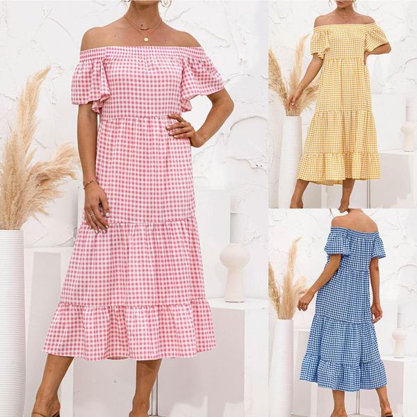 casual dresses women slash shoulder short sleeve plaid print ruffle summer pink midi dress vestido verano mujer robe femme, Black;gray
casual dresses women slash shoulder short sleeve plaid print ruffle summer pink midi dress vestido verano mujer robe femme, Black;gray