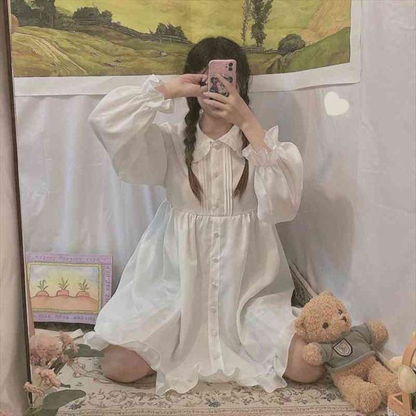 kawaii dress women sweet lolita white short dresses ruffles peter pan collar preppy style spring autumn long sleeve robe, Black;gray
kawaii dress women sweet lolita white short dresses ruffles peter pan collar preppy style spring autumn long sleeve robe, Black;gray
