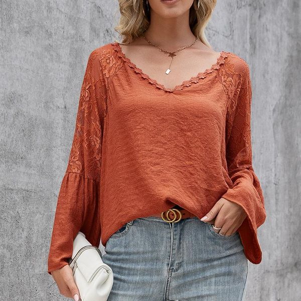 women's blouses & shirts women casual lace pachwrok flare sleeve blouse v neck solid high street shirt 2021 autumn fashion women, White
women's blouses & shirts women casual lace pachwrok flare sleeve blouse v neck solid high street shirt 2021 autumn fashion women, White
