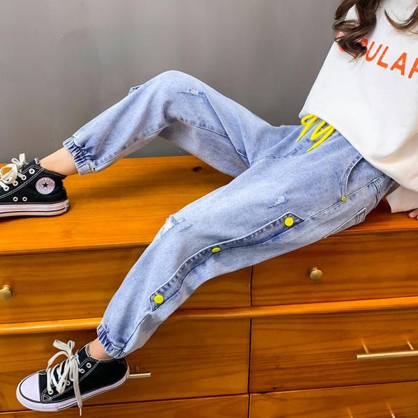 jeans 2021 spring autumn children girls button classic elastic round collar loose harem long denim pants x109, Blue
jeans 2021 spring autumn children girls button classic elastic round collar loose harem long denim pants x109, Blue
