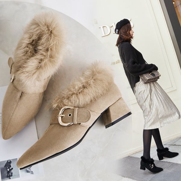 sandals winter rabbit hair pointed toe shoes woman british buckle fur mary janes pumps suede mid-high chunky heels plush furry moc, Black
sandals winter rabbit hair pointed toe shoes woman british buckle fur mary janes pumps suede mid-high chunky heels plush furry moc, Black