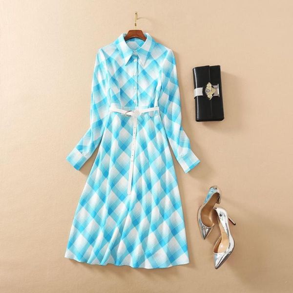 casual dresses european and american women's clothing 2021 the spring long sleeve lapel blue plaid fashion belt dress, Black;gray
casual dresses european and american women's clothing 2021 the spring long sleeve lapel blue plaid fashion belt dress, Black;gray