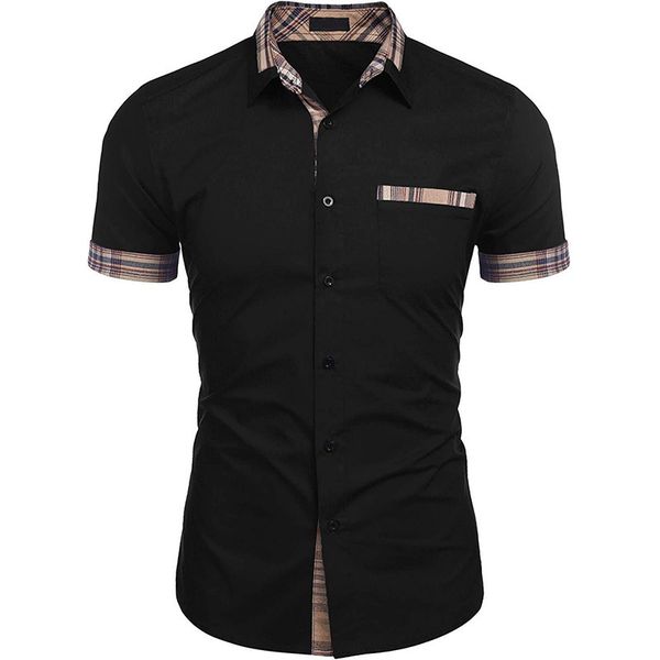 black shirts men plaid patchwork casual short sleeve mens shirt spring autumn business work chemise homme wedding dress camisas 210524, White;black
black shirts men plaid patchwork casual short sleeve mens shirt spring autumn business work chemise homme wedding dress camisas 210524, White;black
