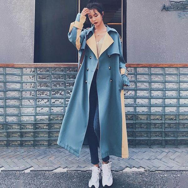 women's trench coats windbreaker long 2021 spring autumn blue stitching korean loose casual double-breasted high-quality lining jacket2, Tan;black
women's trench coats windbreaker long 2021 spring autumn blue stitching korean loose casual double-breasted high-quality lining jacket2, Tan;black