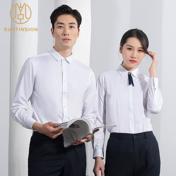 men's business long sleeve white shirt slim bamboo fiber non iron professional work clothes for men and women, White;black
men's business long sleeve white shirt slim bamboo fiber non iron professional work clothes for men and women, White;black