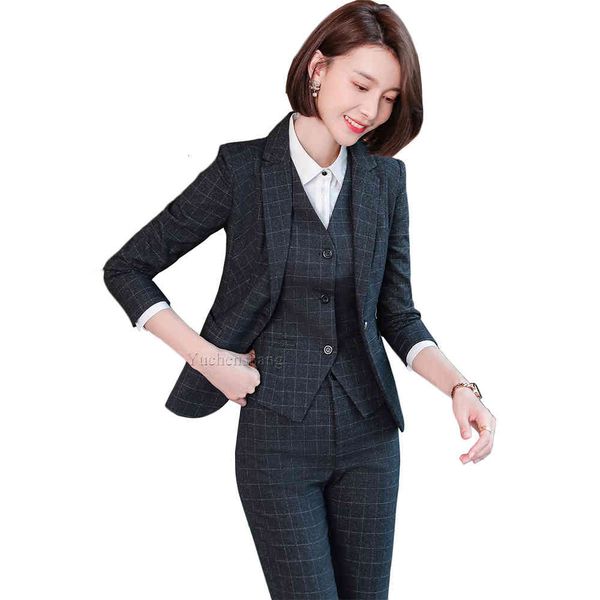 women's suits & blazers business work career 3 piece set women pant suit plaid blazer vest and trousers of for ladies autumn wi, White;black
women's suits & blazers business work career 3 piece set women pant suit plaid blazer vest and trousers of for ladies autumn wi, White;black