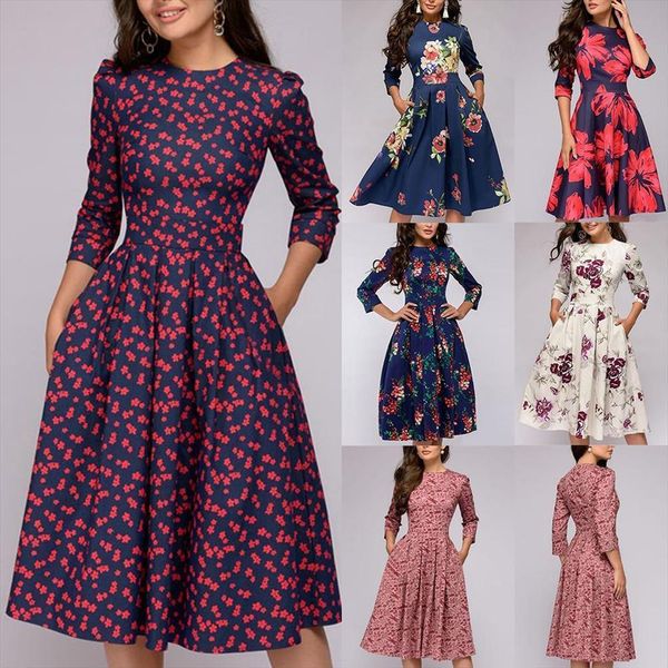 autumn elegant flower feather print womens dresses 3 4 sleeve round neck a line dress midi party beach office, Black;gray
autumn elegant flower feather print womens dresses 3 4 sleeve round neck a line dress midi party beach office, Black;gray