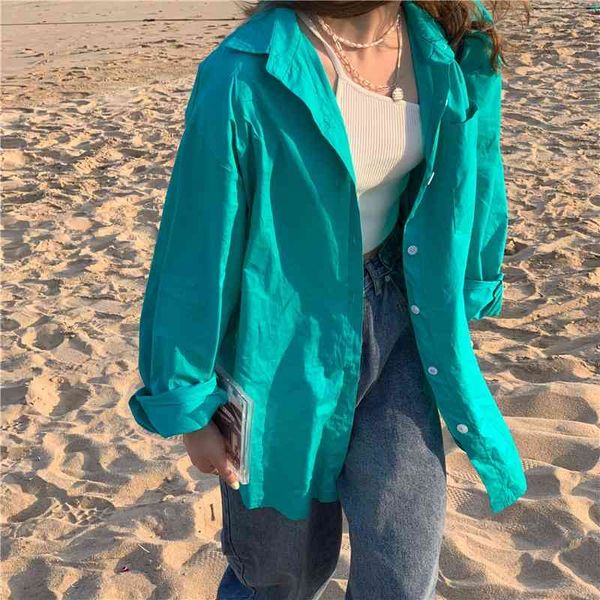 women's blouses & shirts vintage chic fashion all-match lake blue loose ladies long-sleeved shirt thin solid color single-breasted, White
women's blouses & shirts vintage chic fashion all-match lake blue loose ladies long-sleeved shirt thin solid color single-breasted, White