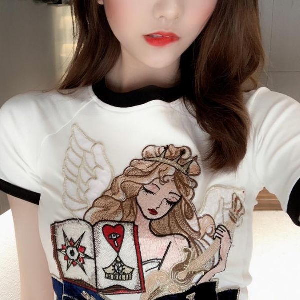 women's t-shirt graphic print short t shirt women summer 2021 korean street style patchwork cropped schoolgirl streetwear, White
women's t-shirt graphic print short t shirt women summer 2021 korean street style patchwork cropped schoolgirl streetwear, White