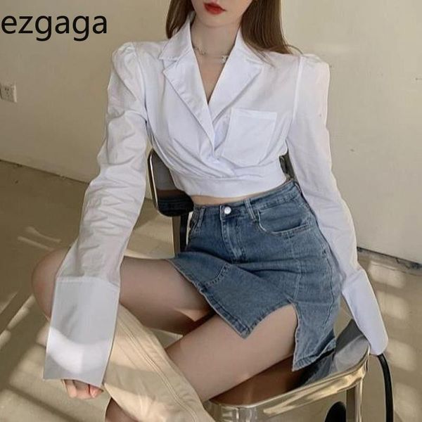 women's blouses & shirts ezgaga korean fashion women turn-down collar 2021 spring slim long sleeve solid clubwear blouse ladies crop to, White
women's blouses & shirts ezgaga korean fashion women turn-down collar 2021 spring slim long sleeve solid clubwear blouse ladies crop to, White