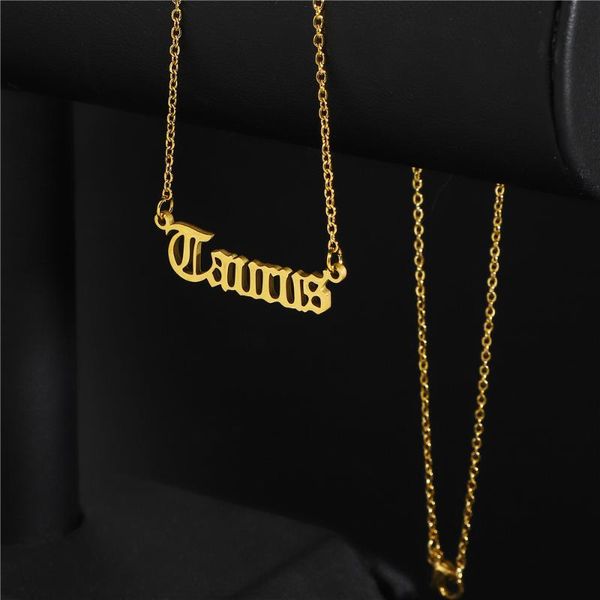 pendant necklaces 12 zodiac necklace constellation iced out rhinestone link chain stainless steel jewelry horoscope for women, Silver