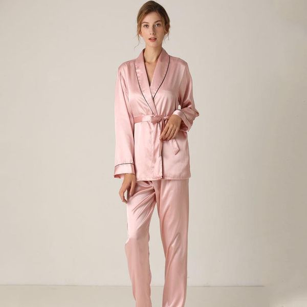 Silk Womens Sleepwears Long Sleeve Trousers Lapel High Archives Pajamas With Belt Solid Color Nightwear, Black;red
Silk Womens Sleepwears Long Sleeve Trousers Lapel High Archives Pajamas With Belt Solid Color Nightwear, Black;red