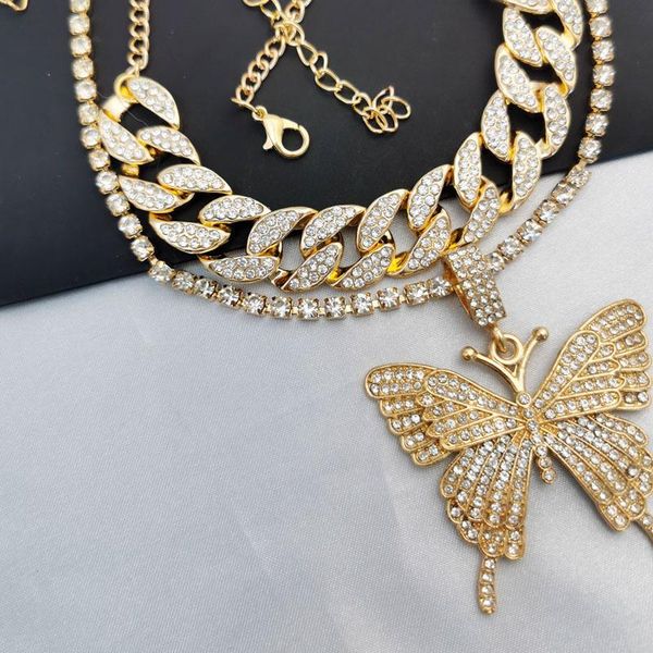 pendant necklaces punk cuban statement out butterfly necklace rhinestone chain bling hip hop party jewelry choker gift for female, Silver 
pendant necklaces punk cuban statement out butterfly necklace rhinestone chain bling hip hop party jewelry choker gift for female, Silver