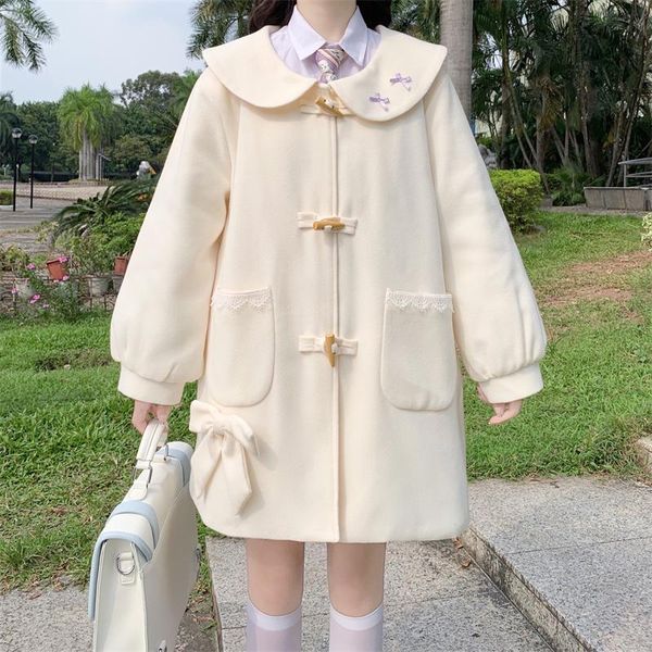 women's wool & blends kawaii preppy style japanese sweetheart retro fashion coat sweet sailor collar bow full sleeve horn button woolen, Black
women's wool & blends kawaii preppy style japanese sweetheart retro fashion coat sweet sailor collar bow full sleeve horn button woolen, Black