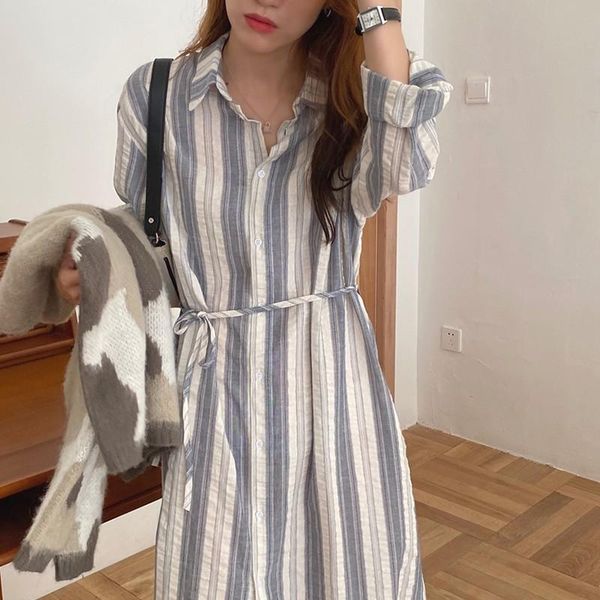casual dresses women cotton shirt dress arrival 2021 autumn simple style vintage striped loose comfortable female long w567, Black;gray
casual dresses women cotton shirt dress arrival 2021 autumn simple style vintage striped loose comfortable female long w567, Black;gray