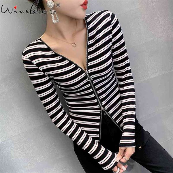 striped tshirt jacket women v-neck dual zippers diamonds slim stretchy long sleeve spring autumn t0d510a 210421, White
striped tshirt jacket women v-neck dual zippers diamonds slim stretchy long sleeve spring autumn t0d510a 210421, White