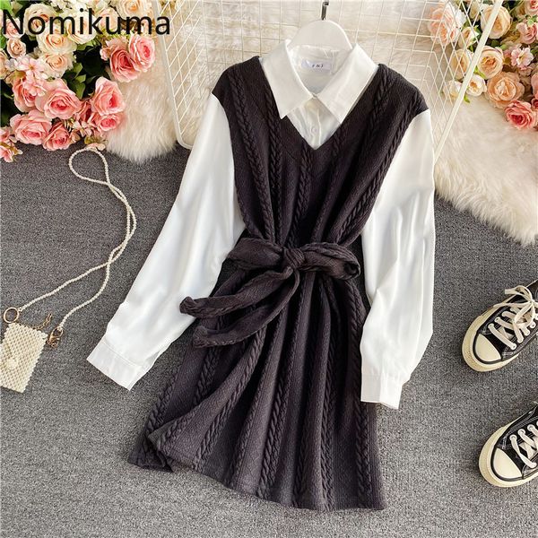 nomikuma women dress fake two pieces blouse patchwork knitted dresses spring autumn korean sashes slim waist vestidos 6d764 210427, Black;gray
nomikuma women dress fake two pieces blouse patchwork knitted dresses spring autumn korean sashes slim waist vestidos 6d764 210427, Black;gray