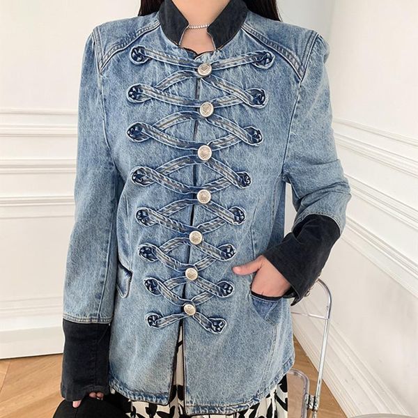women's jackets women stitching denim coat stand collar long sleeve color patchwork single breasted vintage female cardigan 2021 autumn, Black;brown
women's jackets women stitching denim coat stand collar long sleeve color patchwork single breasted vintage female cardigan 2021 autumn, Black;brown