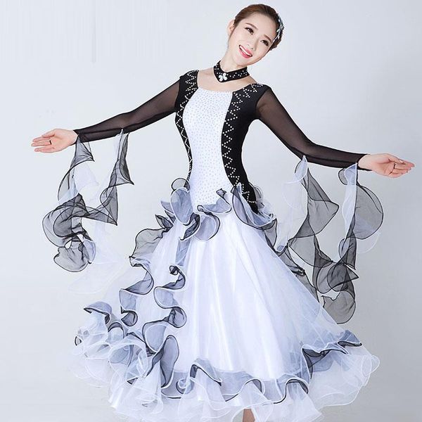 stage wear black mesh long sleeve with white spandex modern dance costume plus size professional standard ballroom dancing dress a0079, Black;red
stage wear black mesh long sleeve with white spandex modern dance costume plus size professional standard ballroom dancing dress a0079, Black;red