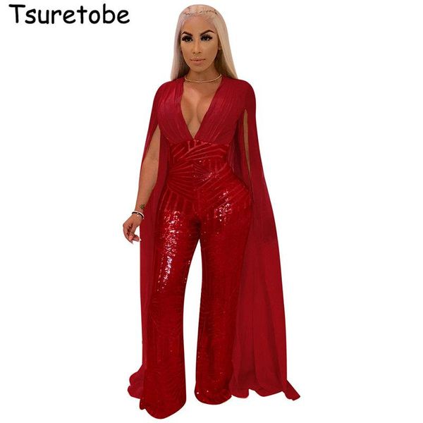 women's jumpsuits & rompers tsuretobe cloak sequin wide leg jumpsuit for women v neck elegant backless party club lace bodysuit vestido, Black;white
women's jumpsuits & rompers tsuretobe cloak sequin wide leg jumpsuit for women v neck elegant backless party club lace bodysuit vestido, Black;white